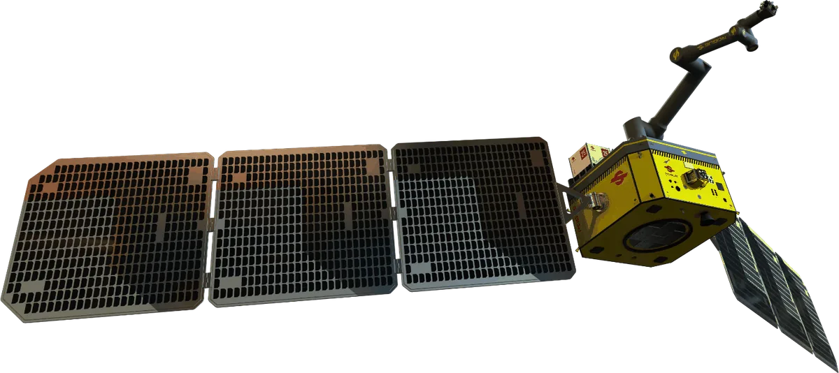 Orbot Gen-2 spacecraft with robotic arm extended for satellite inspection and logistics