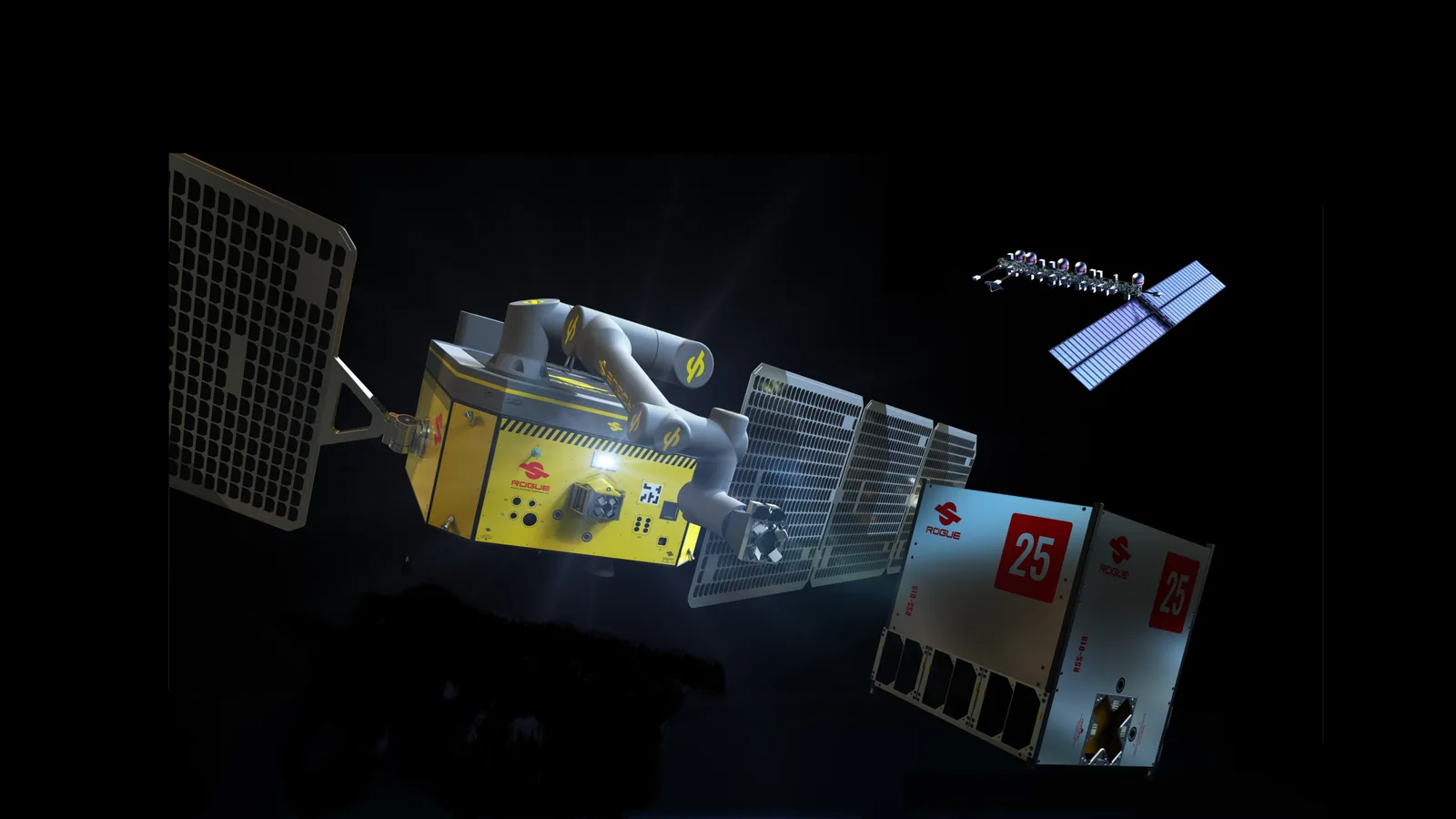 Rogue Orbot, OrBlock containers, and Waypoint depot in orbit above Earth