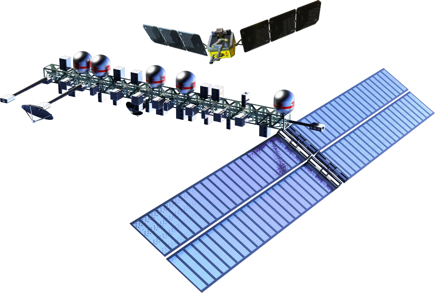 Waypoint orbital depot ecosystem with Orbots and OrBlocks in orbit above Earth